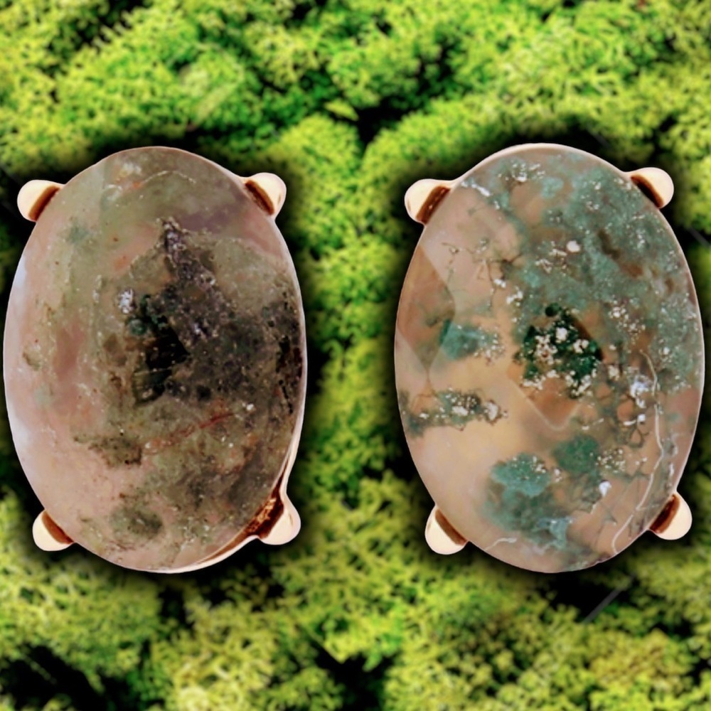 NEW Mossy Green Faceted Oval Gemstone Stud Earrings